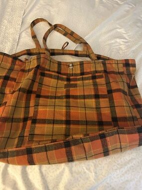 Maurices Plaid Tote Bag in Orange, Brown and Mustard
